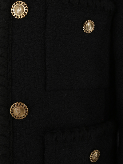 Saint Laurent Tweed Diamond Pocket Short Jacket In Black