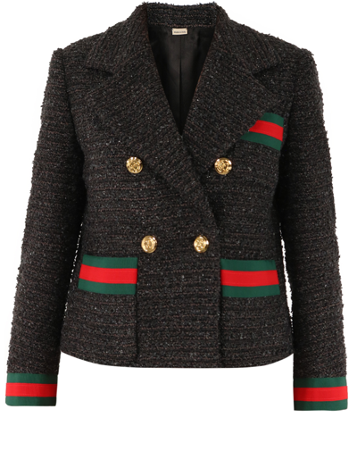 Shop Gucci Double-breasted Tweed Jacket In Blue