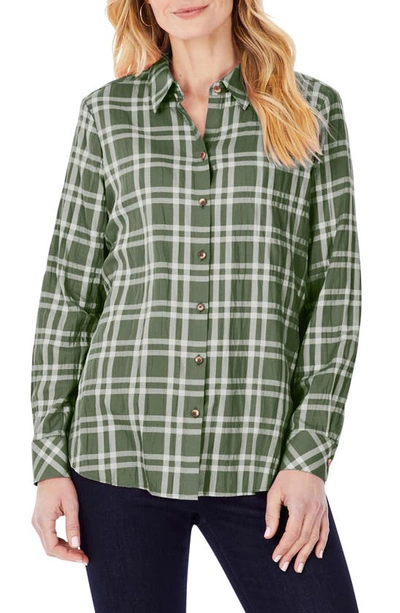 Shop Foxcroft Rhea Plaid Button-up Tunic Shirt In Autumn Ivy