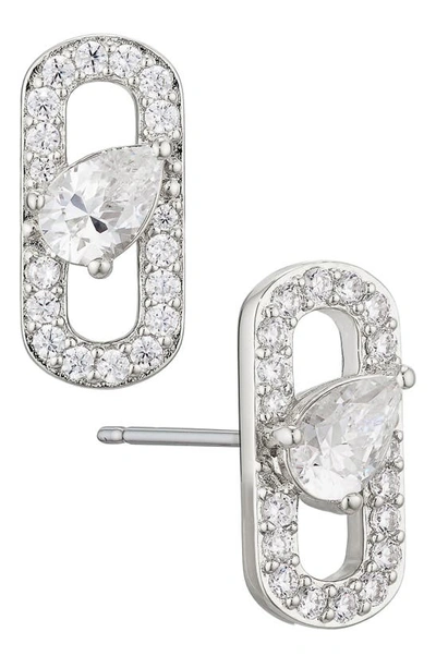 Shop Nadri Lucca Pavé Link Stud Earrings In Rhodium