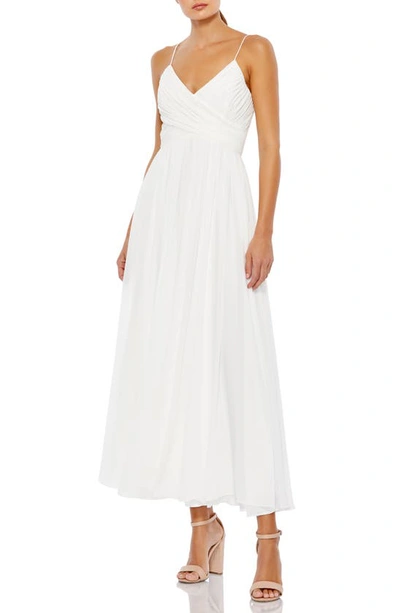 Shop Mac Duggal Surplice Ruched Midi Dress In White