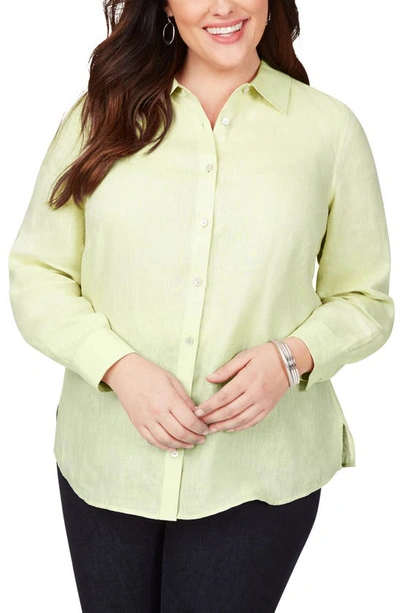 Shop Foxcroft Jordan Non-iron Linen Chambray Shirt In Lime Fizz