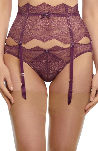 Shop Dita Von Teese Metallic Lace Garter Belt In Amethyst