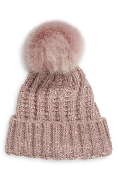 Shop Kyi Kyi Chunky Wool Blend Beanie With Faux Fur Pom In Dove