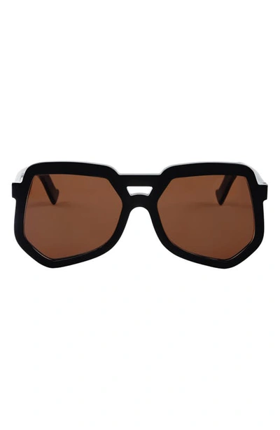 Shop Grey Ant 55mm Clip Aviator Hexagonal Sunglasses In Black/ Brown