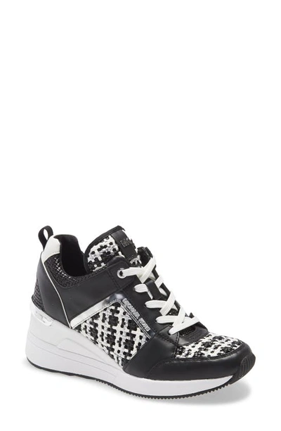 Shop Michael Michael Kors Georgie Wedge Sneaker In Black/ Silver Multi