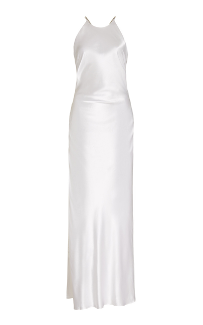 Shop Michael Lo Sordo Women's Georgia Crystal-trimmed Silk Maxi Halter Dress In White
