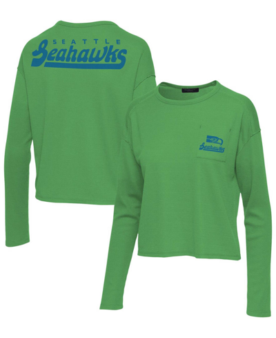 Shop Junk Food Women's Neon Green Seattle Seahawks Pocket Thermal Long Sleeve T-shirt