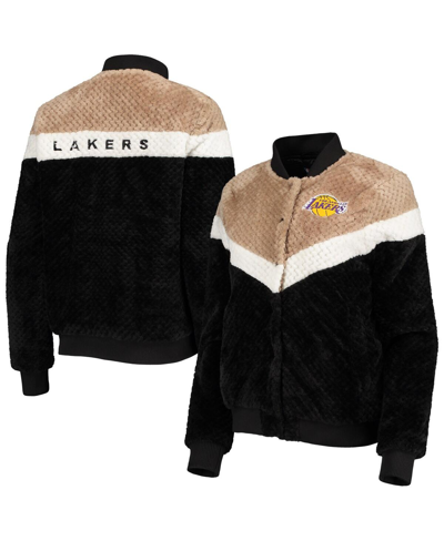 Shop G-iii 4her By Carl Banks Women's Black, Tan Los Angeles Lakers Riot Squad Sherpa Full-snap Jacket In Black/tan