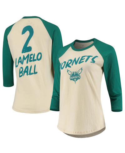 Shop Fanatics Women's Lamelo Ball Cream Charlotte Hornets Nba 3/4 Sleeve Raglan T-shirt
