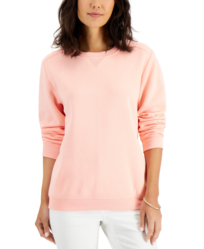 Shop Karen Scott Fleece Sweatshirt, Created For Macy's In Coral Ice