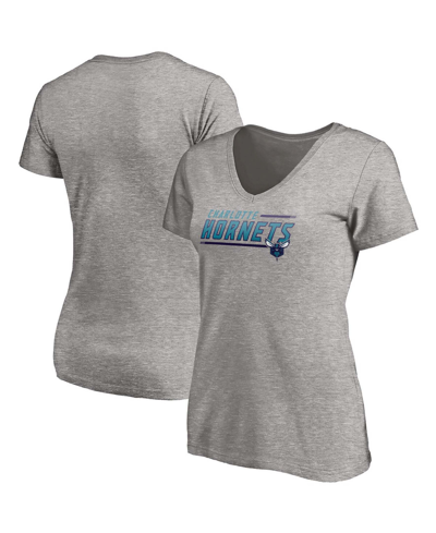Shop Fanatics Women's Plus Size Heather Gray Charlotte Hornets Mascot In Bounds V-neck T-shirt