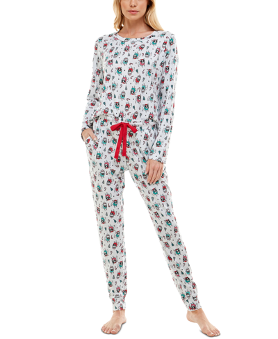 Shop Jaclyn Intimates Super-soft Jogger Pants Pajama Set In Fa La La Frenchies Cloud Dancer