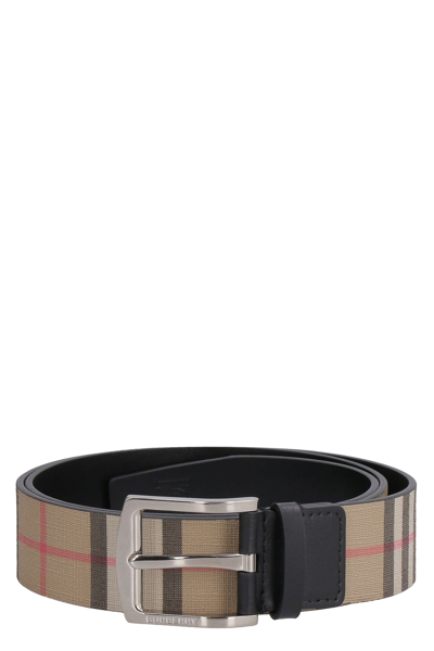 Shop Burberry E-canvas And Leather Belt In Beige