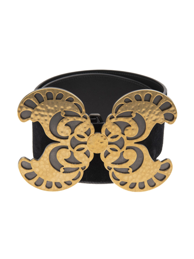 Shop Saint Laurent Butterfly Buckle Belt In Black