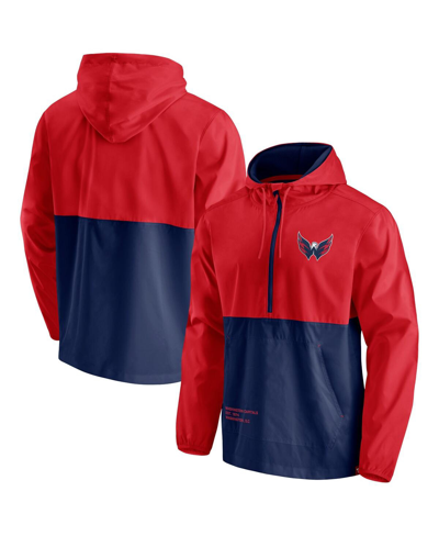 Shop Fanatics Men's Red, Navy Washington Capitals Thrill Seeker Anorak Half-zip Jacket In Red/navy