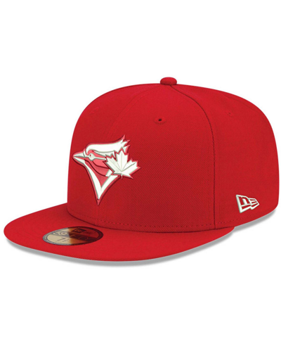 New Era Men's Red Toronto Blue Jays Logo White 59fifty Fitted Hat In Red