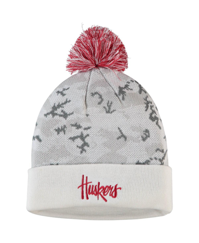 Shop Adidas Originals Men's White And Scarlet Nebraska Huskers Cuffed Knit Hat With Pom In White/scarlet
