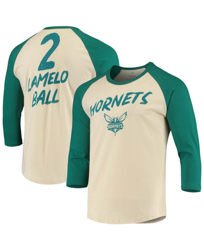 Shop Fanatics Men's Lamelo Ball Cream Charlotte Hornets Nba 3/4 Sleeve Raglan T-shirt