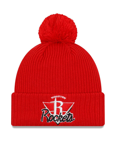 New Era Men's Red Houston Rockets 2021 Nba Tip-off Team Color Pom Cuffed Knit Hat In Red