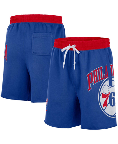 Shop Nike Men's Royal Philadelphia 76ers 75th Anniversary Courtside Fleece Shorts
