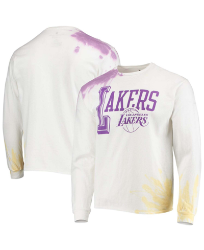 Shop Junk Food Men's White Los Angeles Lakers Tie-dye Long Sleeve T-shirt