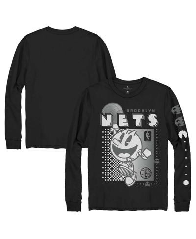 Shop Junk Food Men's Black Brooklyn Nets Pac Man Fast Break Long Sleeve T-shirt