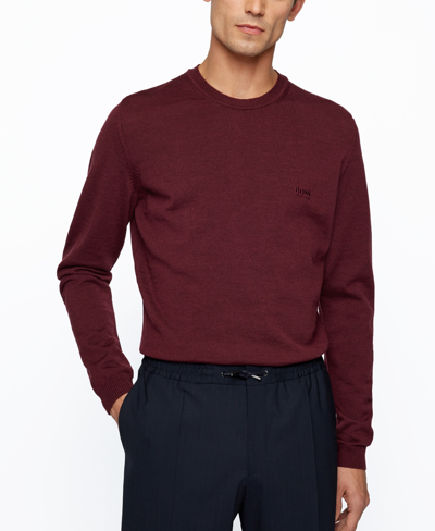 Shop Hugo Boss Boss By  Men's Regular-fit Merino Sweater In Dark Red