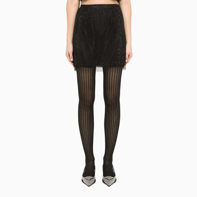 Shop Prada Tulle  Holiday Mini Skirt With Crystals In Black