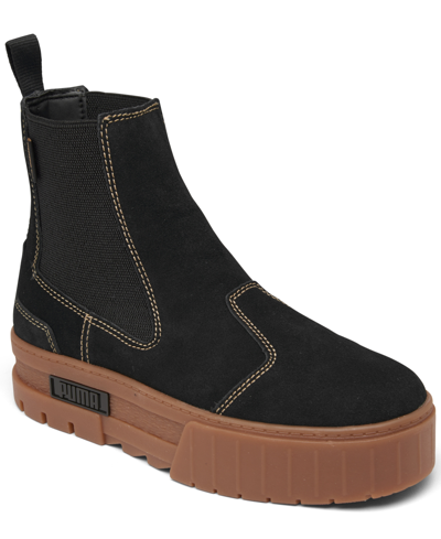 Shop Puma Women's Mayze Chelsea Suede Boots From Finish Line In Black