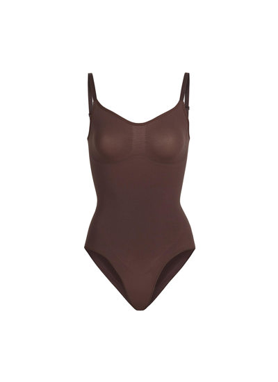 Shop Skims Seamless Sculpt' Sculpting Bodysuit With Snaps In Brown