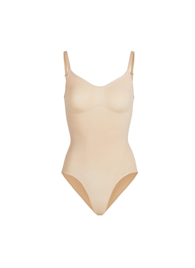 Shop Skims Seamless Sculpt' Sculpting Bodysuit With Snaps In Neutral
