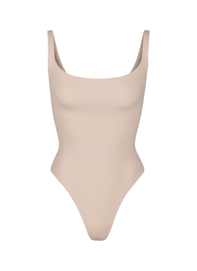 Shop Skims ‘fits Everybody' Square Neck Bodysuit In Neutral