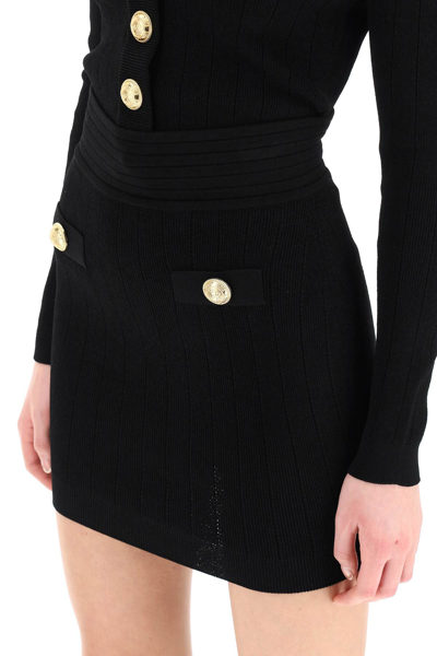 Shop Balmain Knit Mini Skirt With Golden Buttons In Black