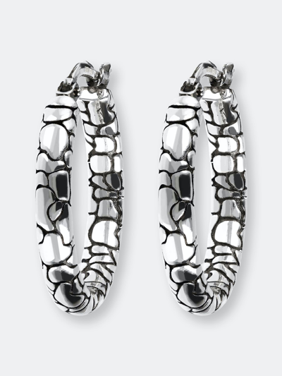 Shop Albert M. Snake Texture Hoop Earrings 1" In Grey