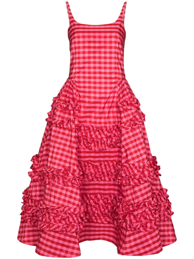 Shop Molly Goddard Ruby Gingham-print Taffeta Midi Dress In Pink