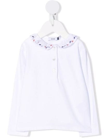 Shop Knot Embroidered Leaf Polo Top In White
