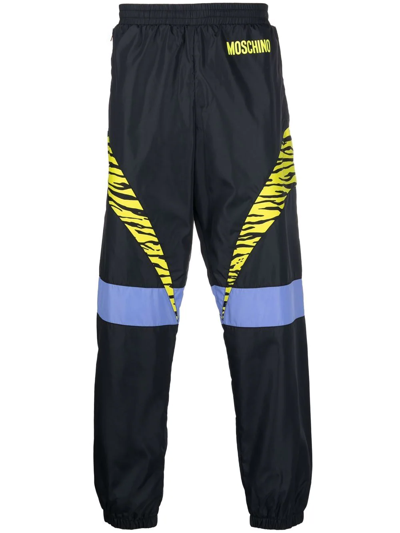Shop Moschino Contrast-print Track Pants In Black