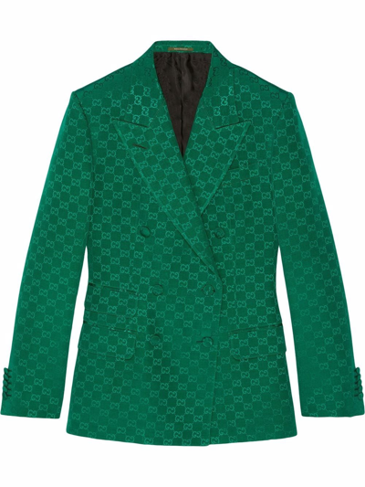 Shop Gucci Gg Jacquard Double-breasted Blazer In Green