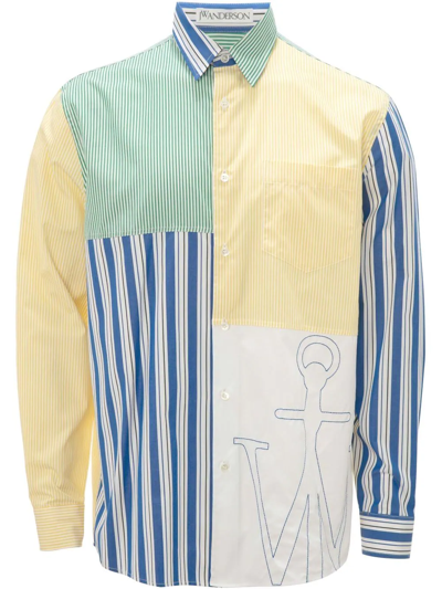 Shop Jw Anderson Logo-embroidered Patchwork Shirt In Yellow