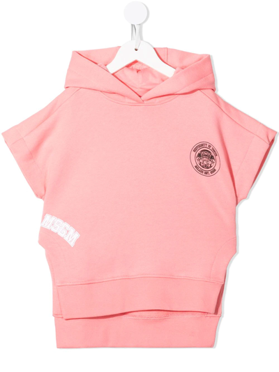 Shop Msgm Logo-print Short-sleeved Hoodie In Pink