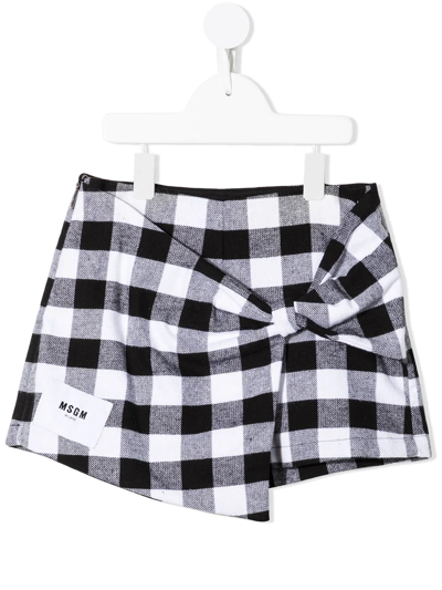 Msgm Kids Shorts With White And Black Gingham Motif In Black