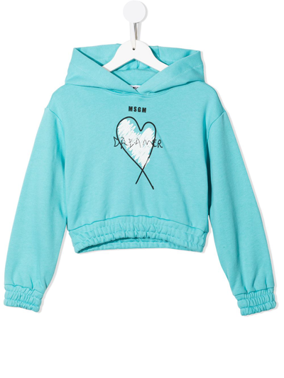 Shop Msgm Logo-print Pullover Hoodie In Blue