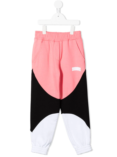 Shop Msgm Colour-block Fleece Sweat Pants In Pink