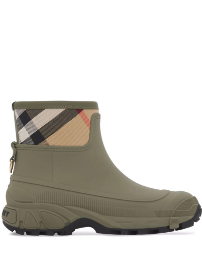 Shop Burberry Check-print Panel Rain Boots In Green