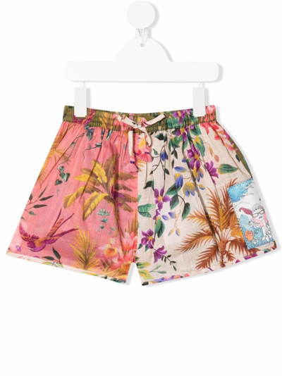 Shop Zimmermann Floral-print Cotton Shorts In Pink