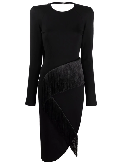 Shop Attico Panelled Long-sleeved Midi Dress In Black