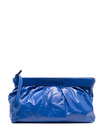 Shop Isabel Marant Logo-print Ruched Leather Clutch Bag In Blue
