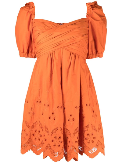 Shop Self-portrait Sangallo Mini Dress In Orange