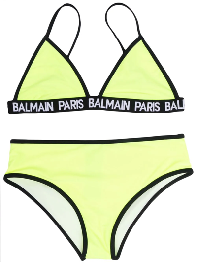 Shop Balmain Logo-print Bikini Set In Yellow